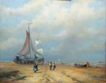 Na restauratie, schilderij schip op strand